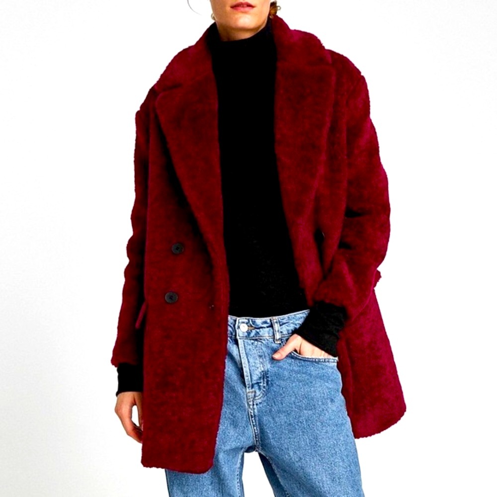 Zara Teddy Coat burgundy